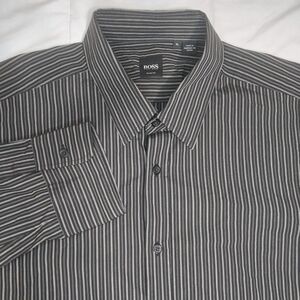Boss Hugo Boss Men's Charcoal Pinstripe Dress Shirt Suze XL